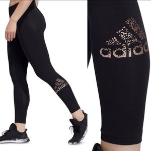 NWT Adidas Black Leggings Metallic Logo - XXL
